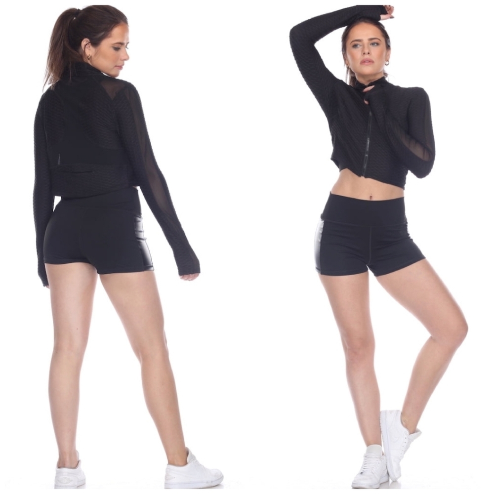 LA Society LA Girl Active Shorts in Black Faux Leather Panels
